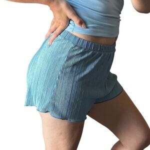 Windsor M Blue Crinkle Silky Satin Textured Pleated Pull On High Rise Shorts